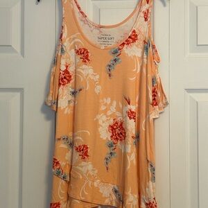 Torrid Peach Floral Cold Shoulder Top